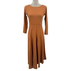 Demylee Pima Cotton Jersey Long Sleeve A-Line Maxi Dress - Burnt Orange - Small